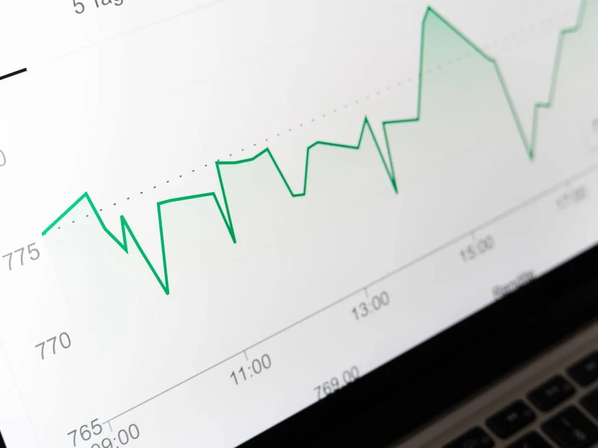 Close-up of a rising growth chart on a screen